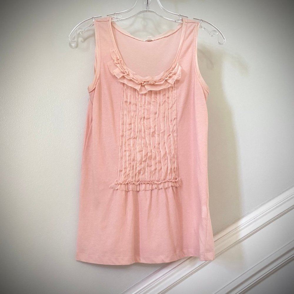 J. Crew Tuxedo Pleated Ruffled Tank Top in Peach